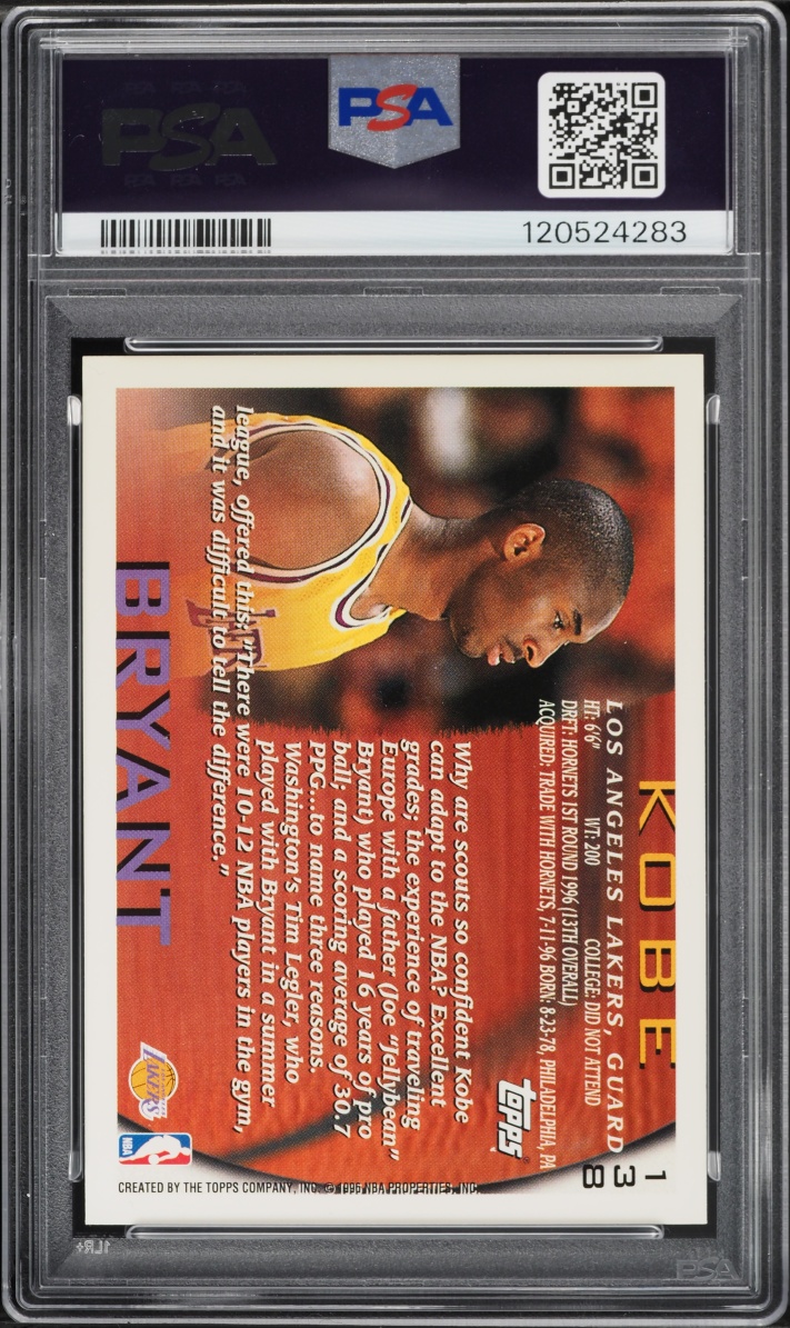 1996 Topps Basketball Kobe Bryant ROOKIE #138 PSA 10 GEM MINT - Photo 2