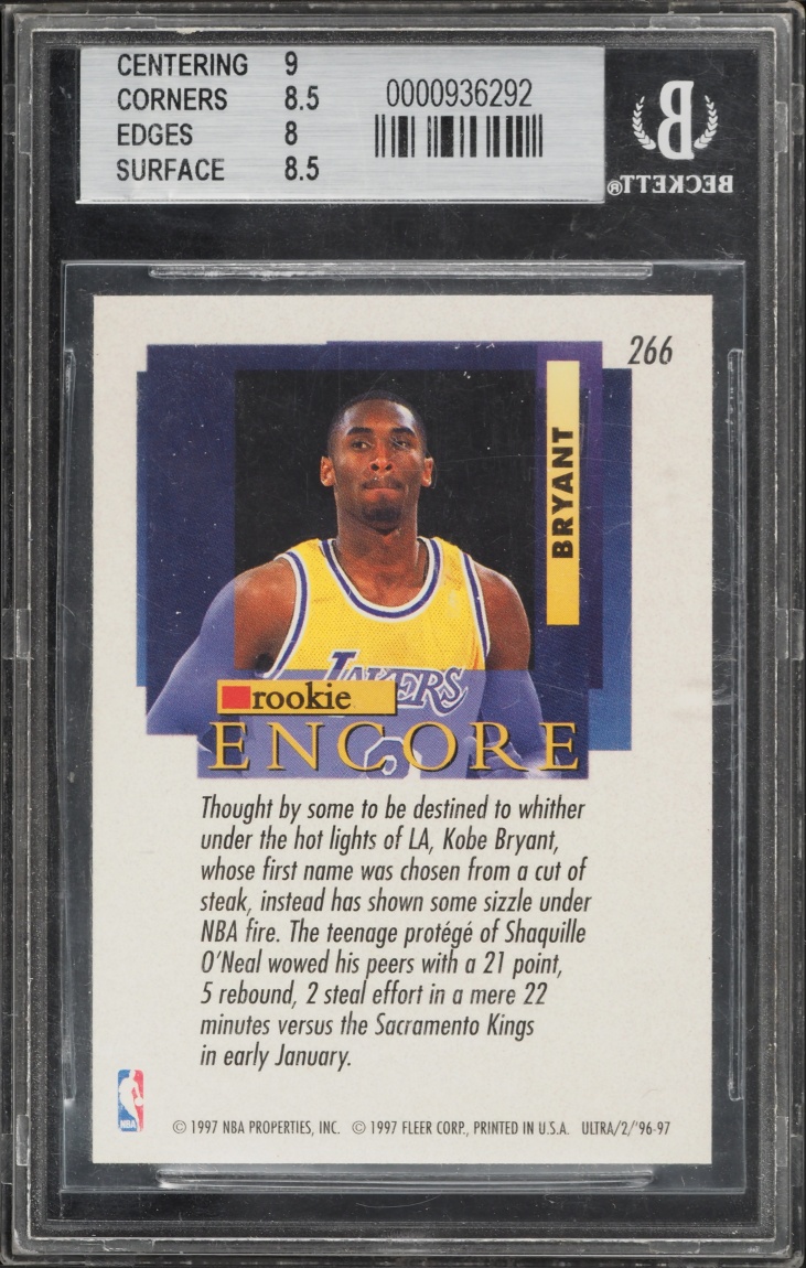 1996 Ultra Basketball Kobe Bryant ROOKIE #266 BGS 8.5 NM-MT+ - Photo 2
