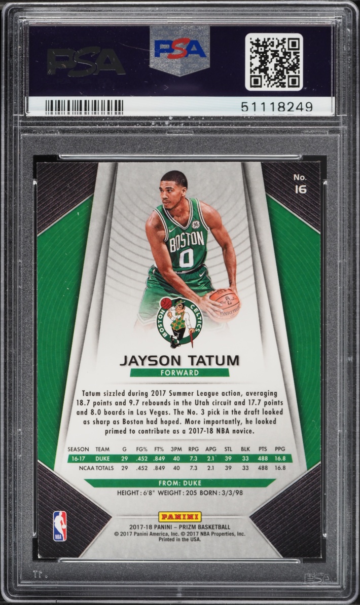 2017 Panini Prizm Jayson Tatum ROOKIE #16 PSA 10 GEM MINT - Photo 2