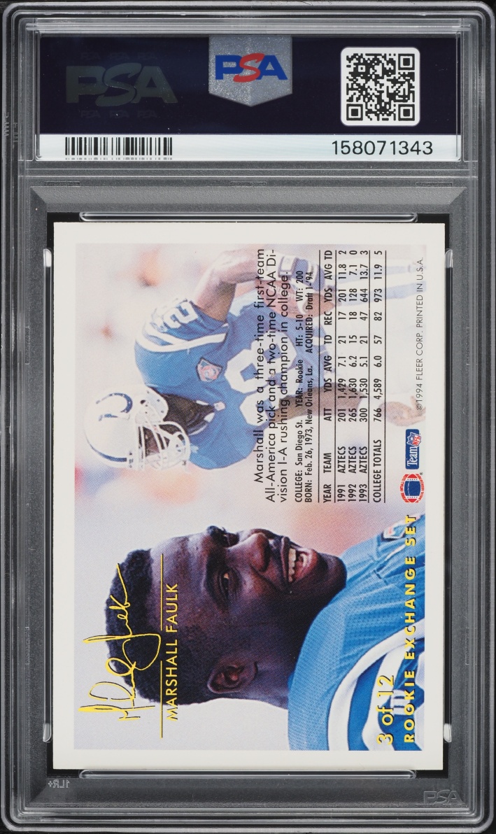 1994 Fleer Exchange Marshall Faulk ROOKIE #3 PSA 9 MINT