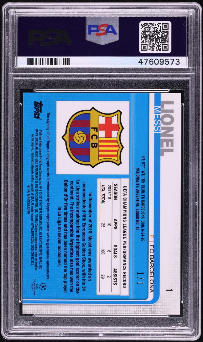 2018 Topps Chrome UEFA Superfractor Lionel Messi AUTO 1/1 #1 PSA 10 GEM MINT