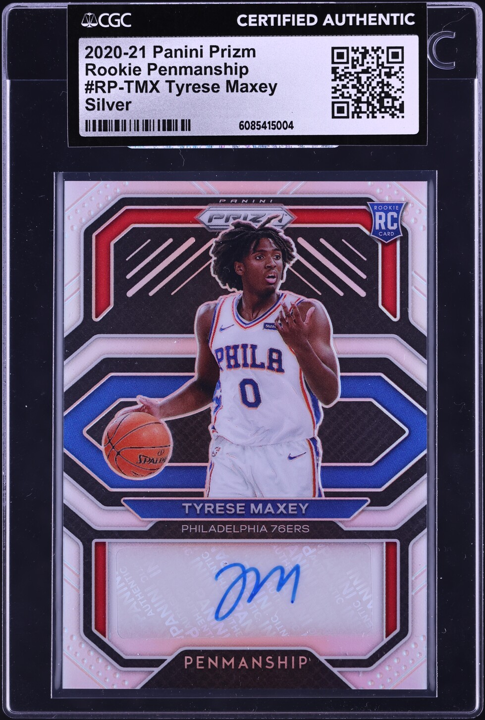 2020 Panini Prizm Penmanship Silver Tyrese Maxey ROOKIE AUTO #RP-TMX CGC AUTH
