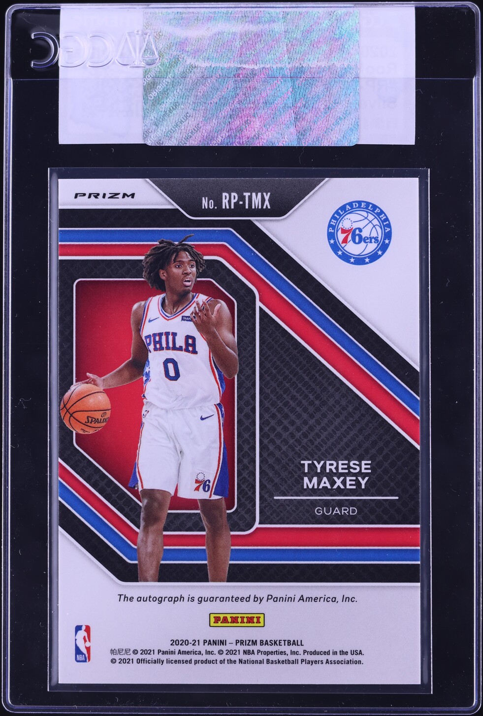2020 Panini Prizm Penmanship Silver Tyrese Maxey ROOKIE AUTO #RP-TMX CGC AUTH