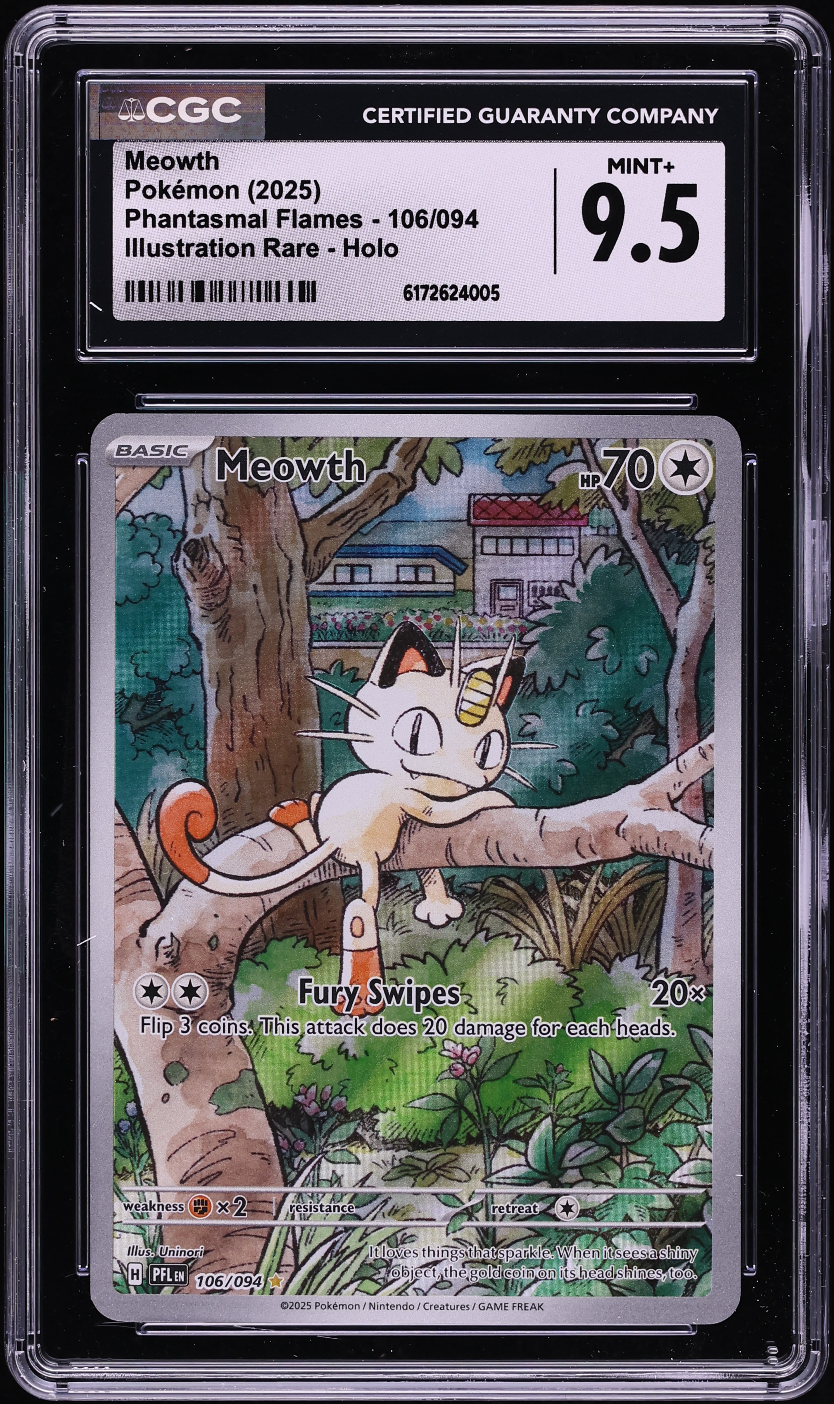 2025 Pokemon Mega Evolution Phantasmal Flames IR Meowth #106 CGC 9.5 MINT+