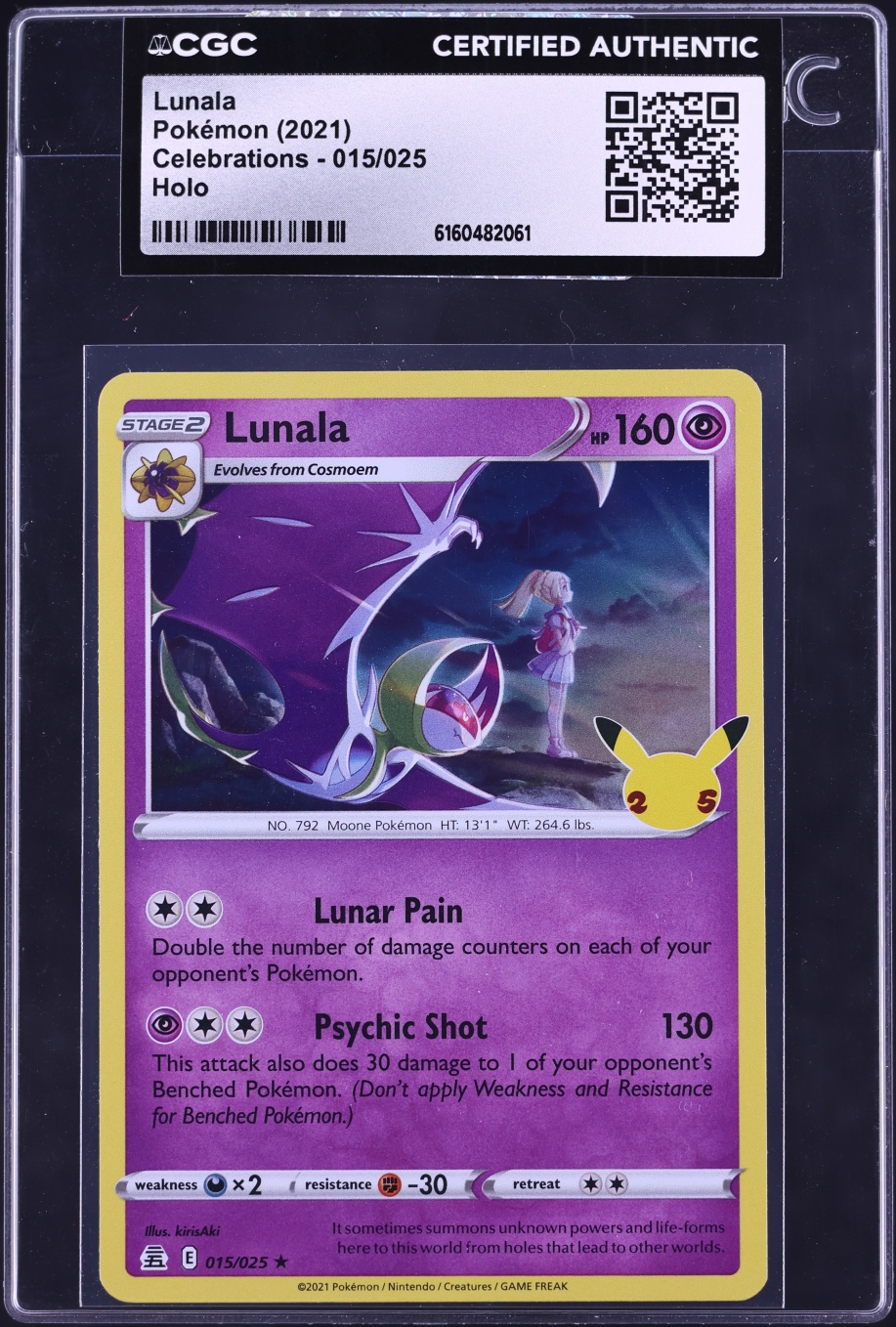 2021 Pokemon Sword & Shield Celebrations Holo Lunala #15 CGC AUTH