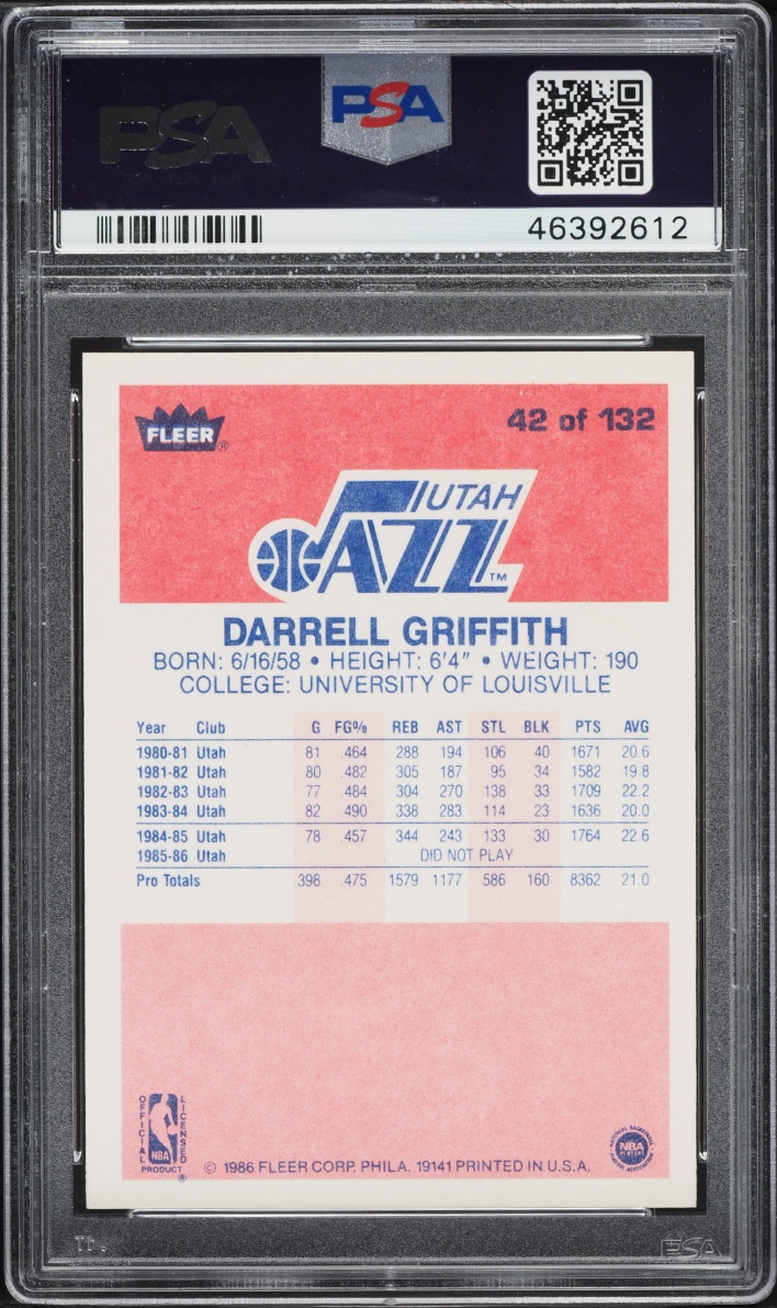 1986 Fleer Basketball Darrell Griffith #42 PSA 9 MINT