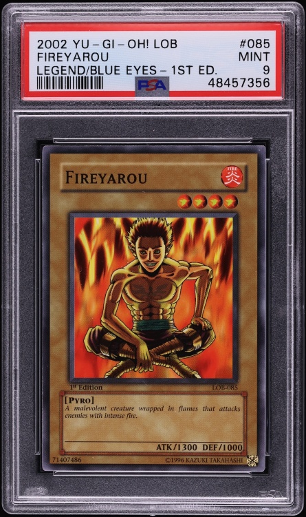 2002 Yu-Gi-Oh! Legend Of Blue Eyes White Dragon 1st Edition Fireyarou #LOB-085 PSA 9 MINT