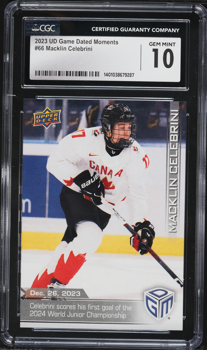2023 UD Game Dated Moments Macklin Celebrini ROOKIE #66 CGC 10 GEM MINT