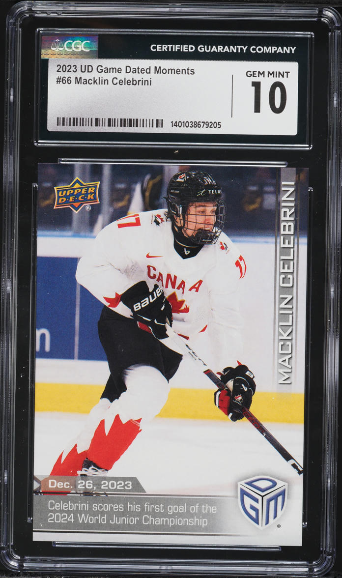 2023 UD Game Dated Moments Macklin Celebrini ROOKIE #66 CGC 10 GEM MINT