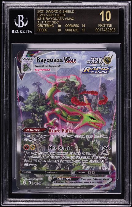 2021 Pokemon Sword & Shield Evolving Skies Alt Art Rayquaza VMAX #218 BGS 10 BLACK LABEL
