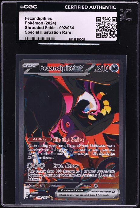 2024 Pokemon Scarlet & Violet Shrouded Fable SIR Fezandipiti Ex #92 CGC AUTH