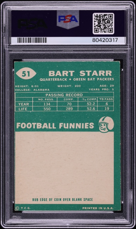 1960 Topps Football Bart Starr #51 PSA 5 EX