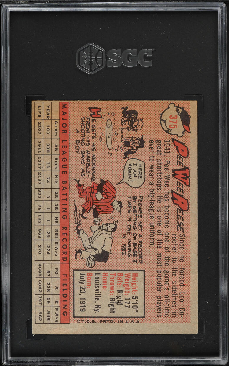 1958 Topps Pee Wee Reese #375 SGC 4.5 VGEX+