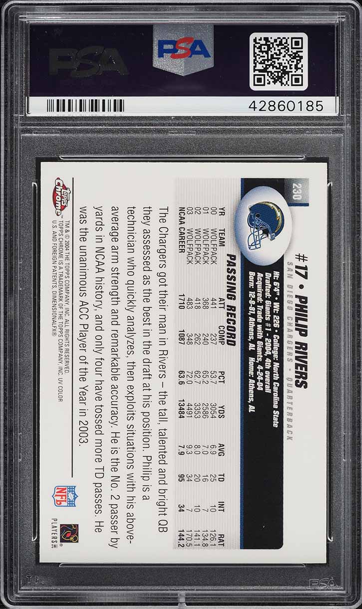 2004 Topps Chrome Philip Rivers ROOKIE #230 PSA 10 GEM MINT