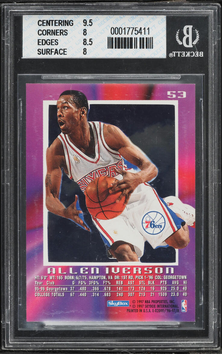 1996 Skybox E-X2000 Allen Iverson ROOKIE #53 BGS 8 NM-MT