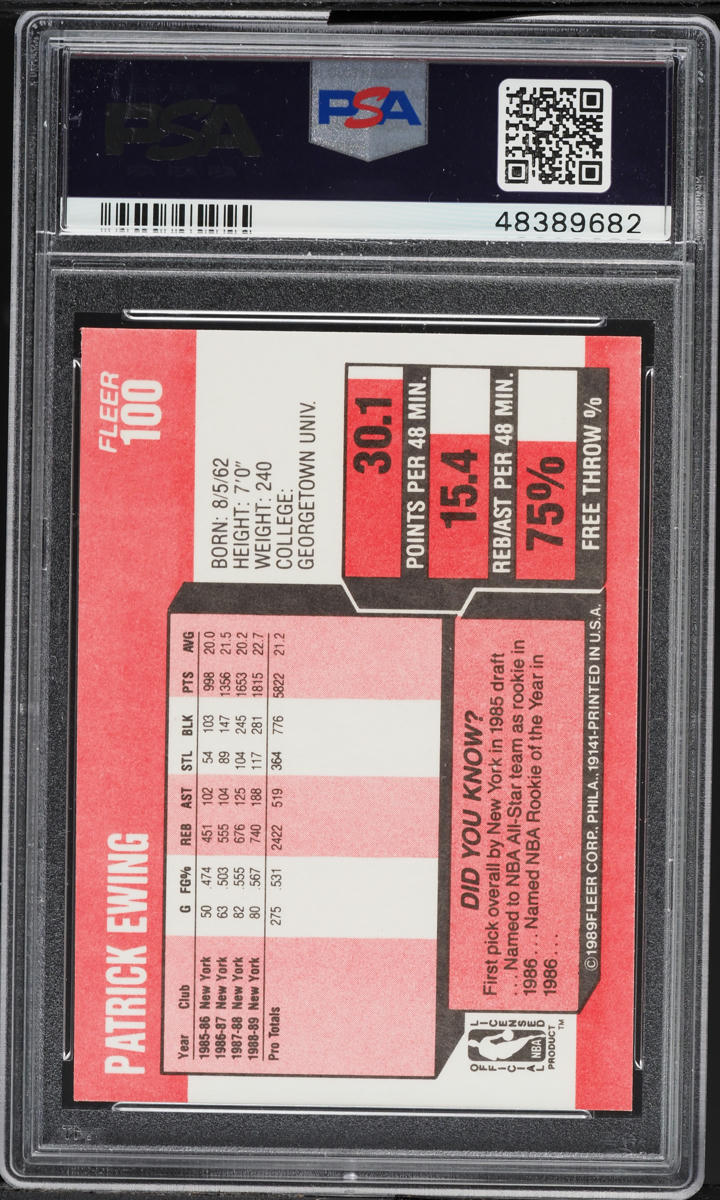 1989 Fleer Basketball Patrick Ewing #100 PSA 10 GEM MINT