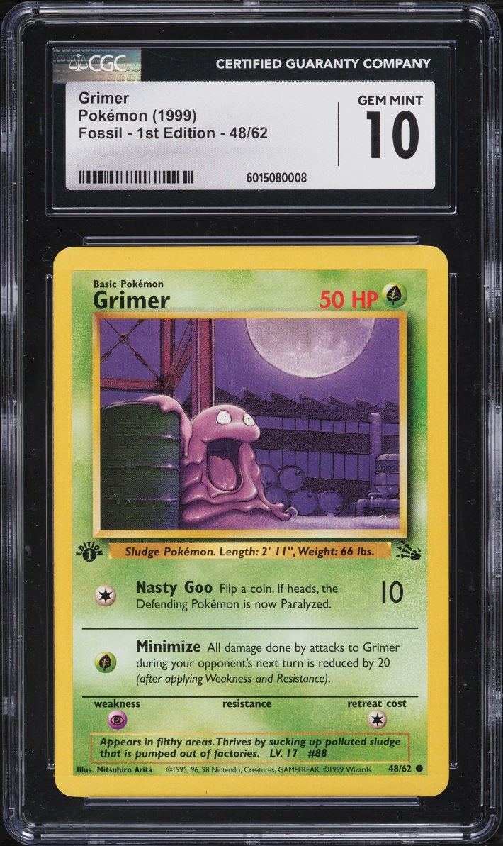1999 Pokemon Fossil 1st Edition Grimer #48 CGC 10 GEM MINT