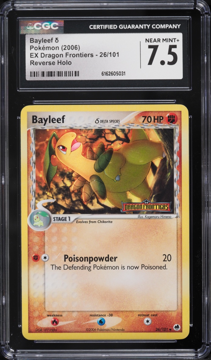 2006 Pokemon EX Dragon Frontiers Reverse Holo Bayleef #26 CGC 7.5 NRMT+