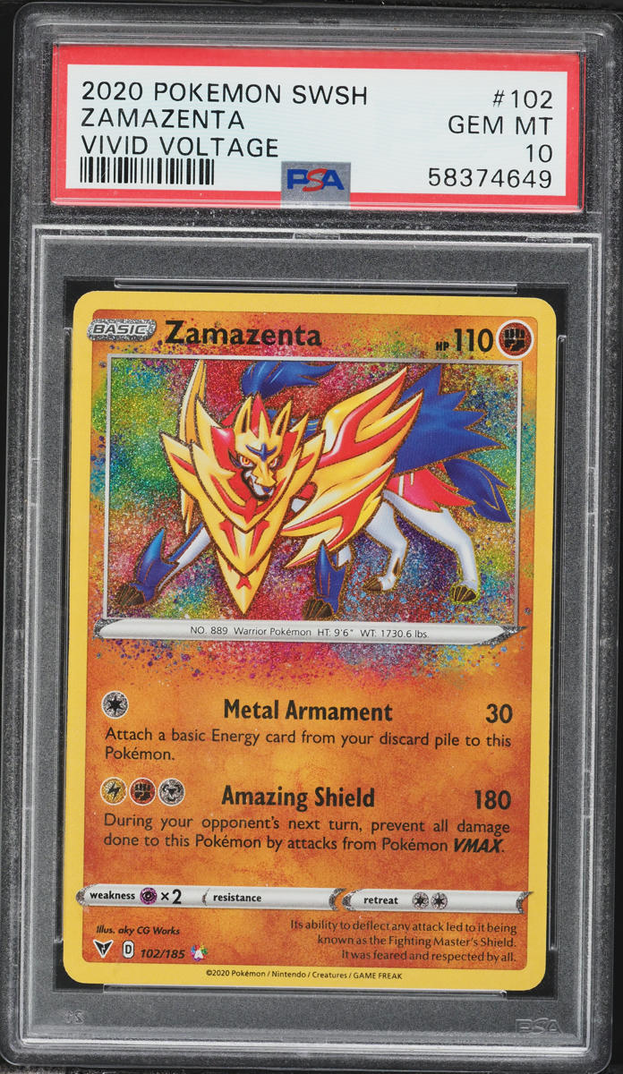 2020 Pokemon Sword & Shield Vivid Voltage Amazing Rare Zamazenta #102 PSA 10 GEM MINT