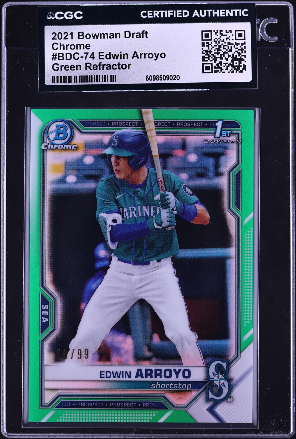 2021 Bowman Chrome Draft Green Refractor Edwin Arroyo PROSPECT /99 #BDC-74 CGC AUTH