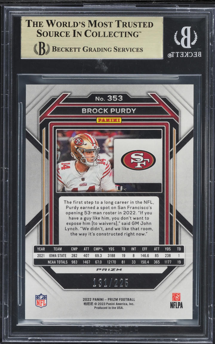 2022 Panini Prizm Purple Ice Brock Purdy ROOKIE /225 #353 BGS 9.5 GEM MINT