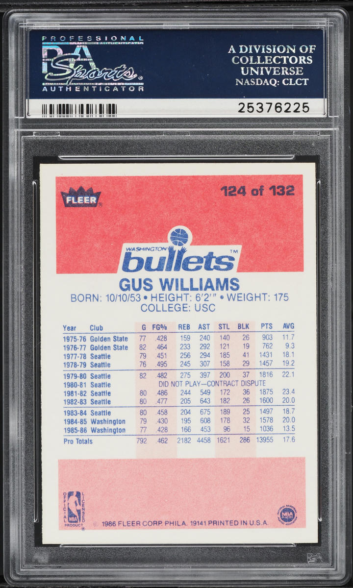 1986 Fleer Basketball Gus Williams ROOKIE #124 PSA 10 GEM MINT