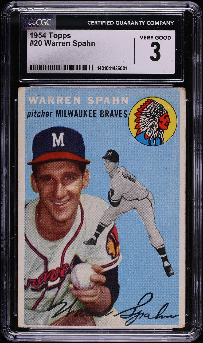 1954 Topps Warren Spahn #20 CGC 3 VG