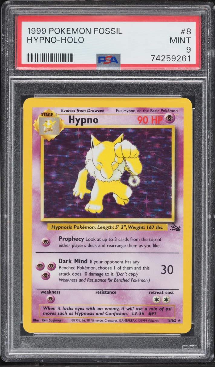 1999 Pokemon Fossil Holo Hypno #8 PSA 9 MINT