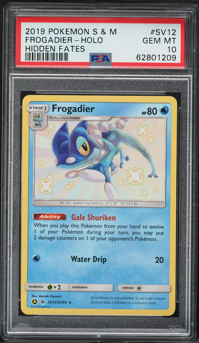 2019 Pokemon Sun & Moon Hidden Fates Shiny Holo Frogadier #SV12 PSA 10 GEM MINT