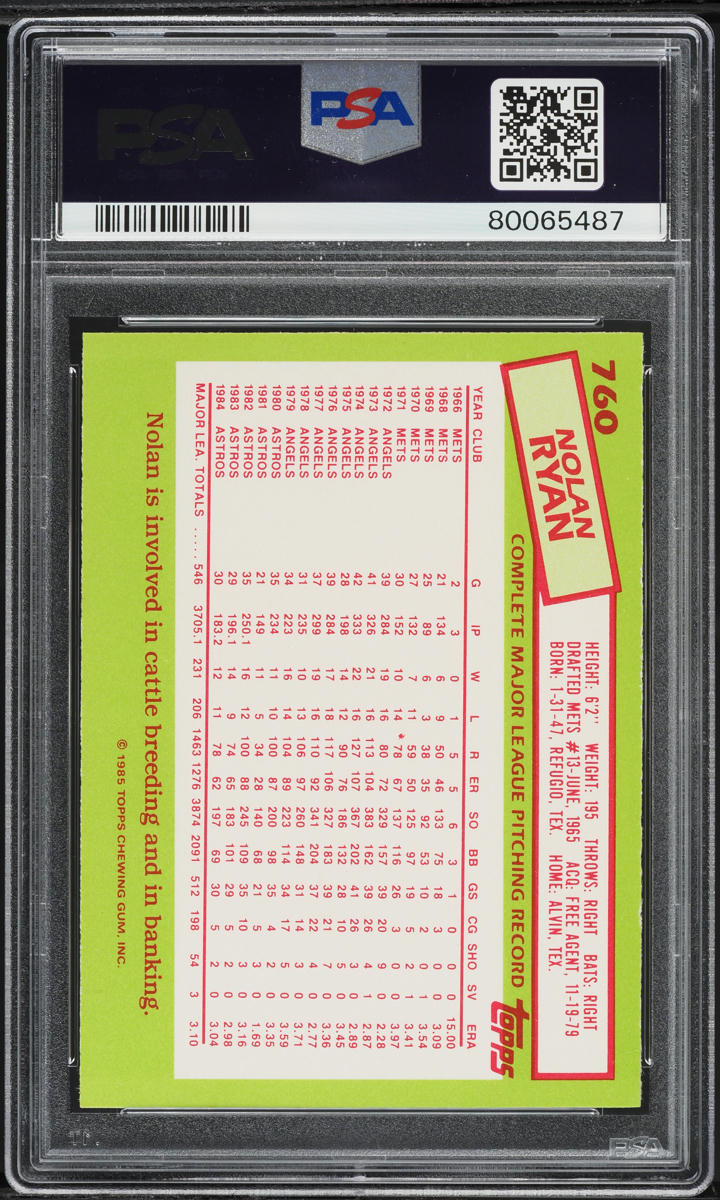 1985 Topps Tiffany Nolan Ryan #760 PSA 8 NM-MT
