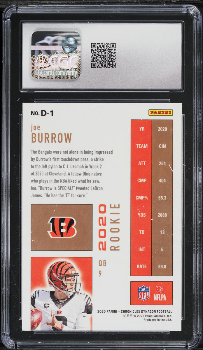 2020 Panini Chronicles Dynagon Joe Burrow ROOKIE #D-1 CGC 9 MINT