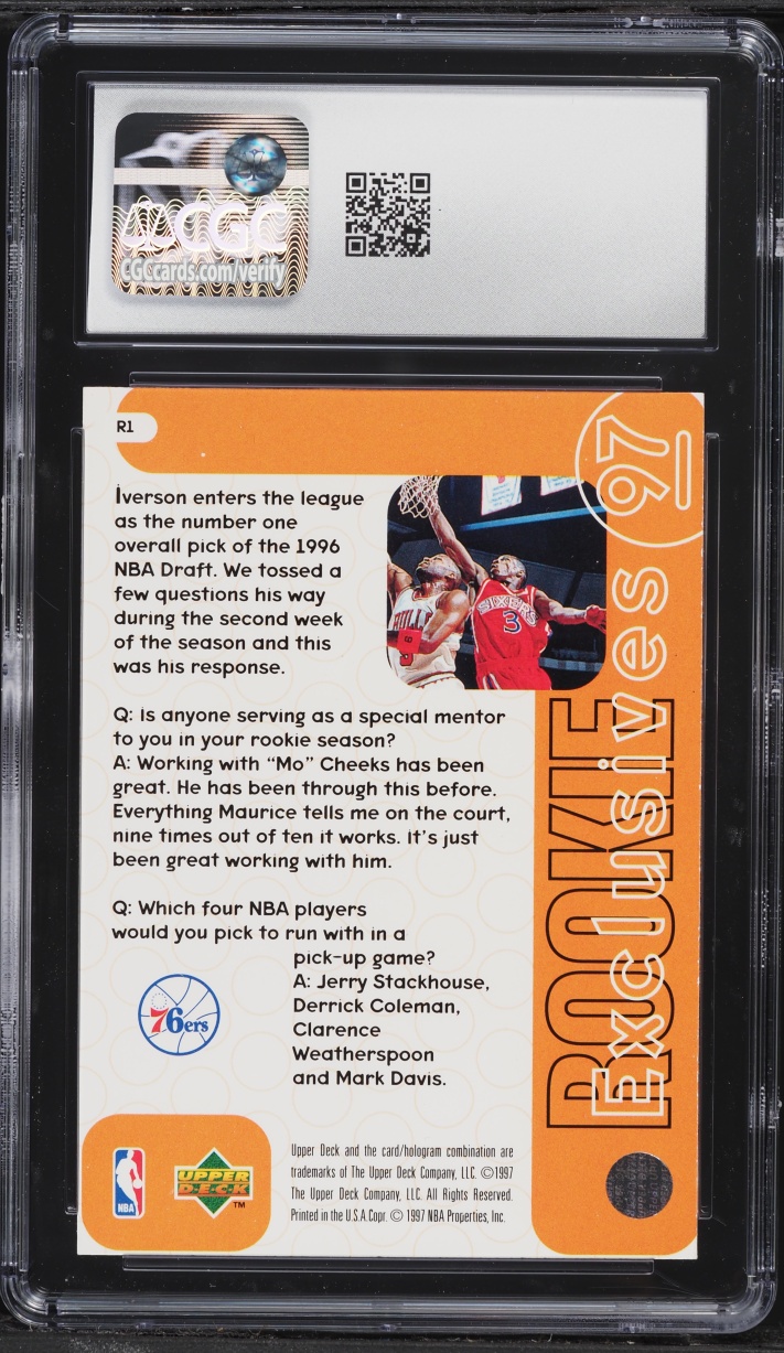 1996 Upper Deck Exclusives Allen Iverson ROOKIE #R1 CGC 10 GEM MINT