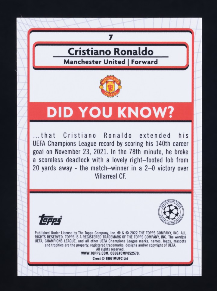 2021 Topps Merlin Chrome UEFA Champions League Cristiano Ronaldo #7 MBA AUTH