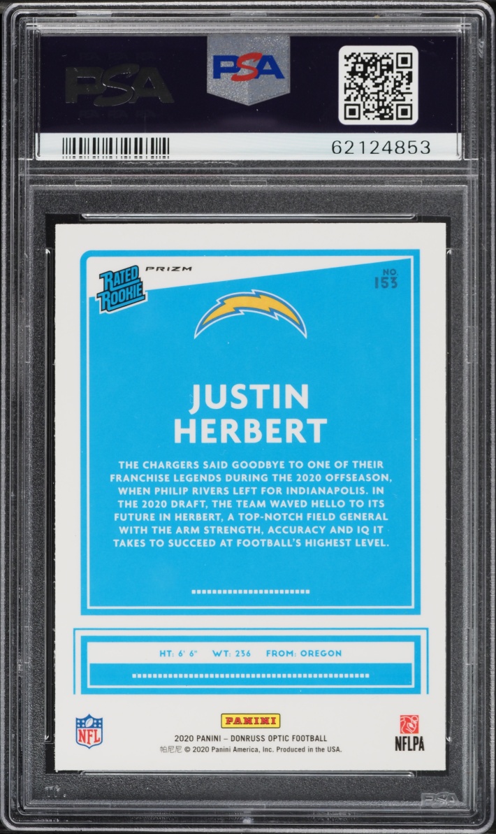 2020 Donruss Optic Holo Justin Herbert ROOKIE #153 PSA 10 GEM MINT