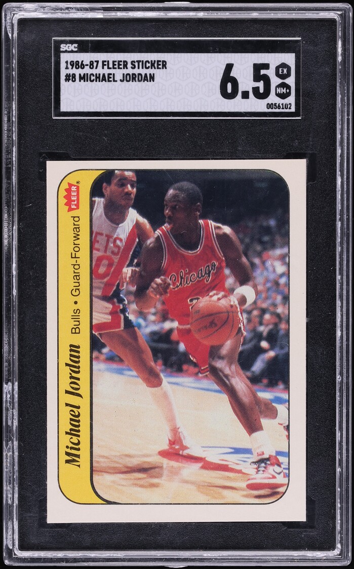 1986 Fleer Sticker Michael Jordan ROOKIE #8 SGC 6.5 EXMT+