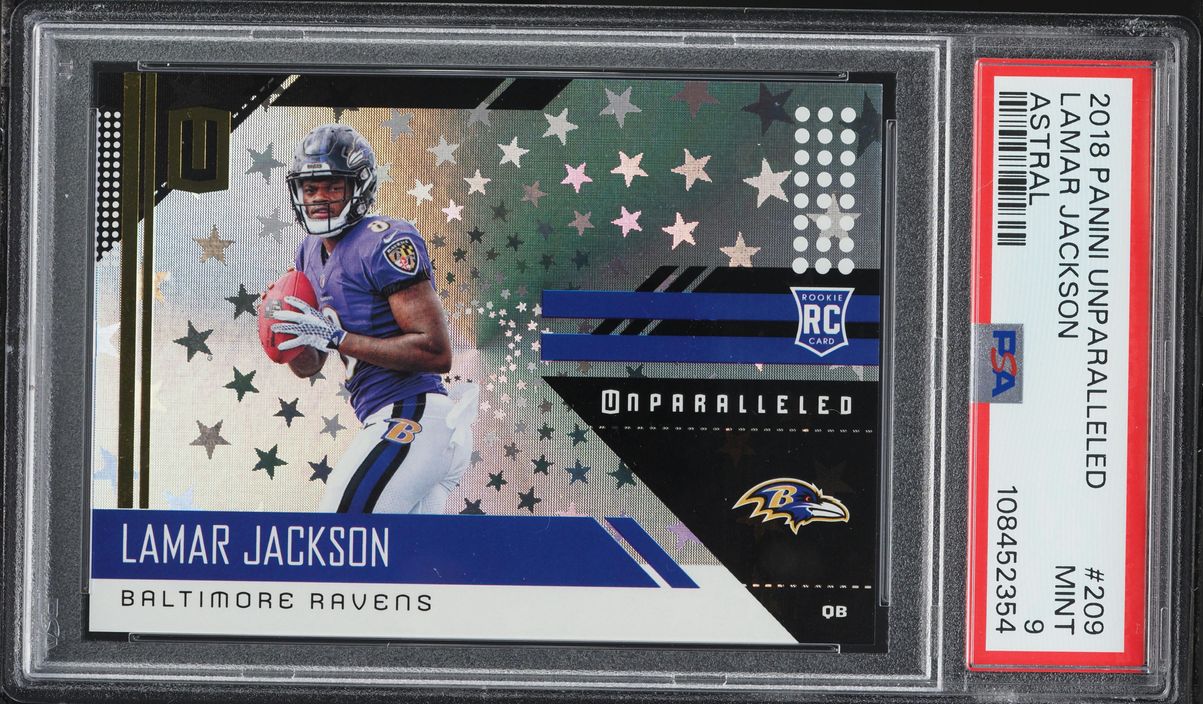 2018 Panini Unparalleled Astral Lamar Jackson ROOKIE #209 PSA 9 MINT