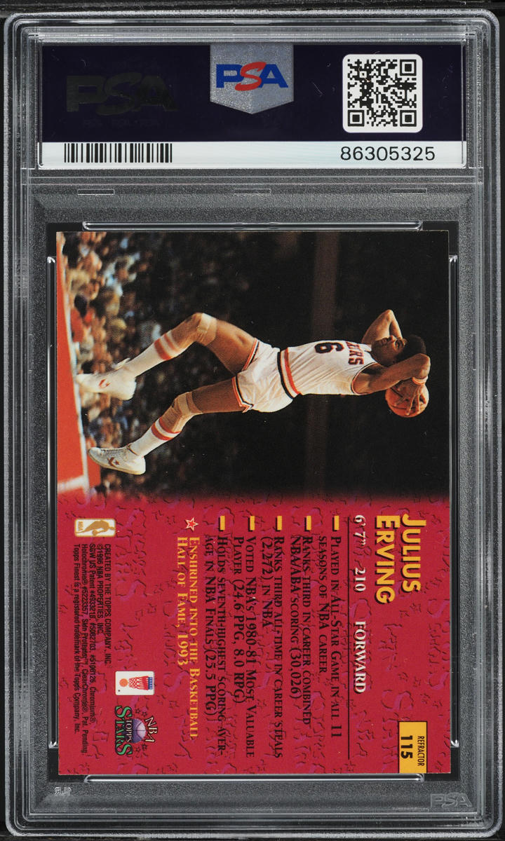 1996 Topps NBA Stars Finest Refractor Julius Erving #115 PSA 10 GEM MINT