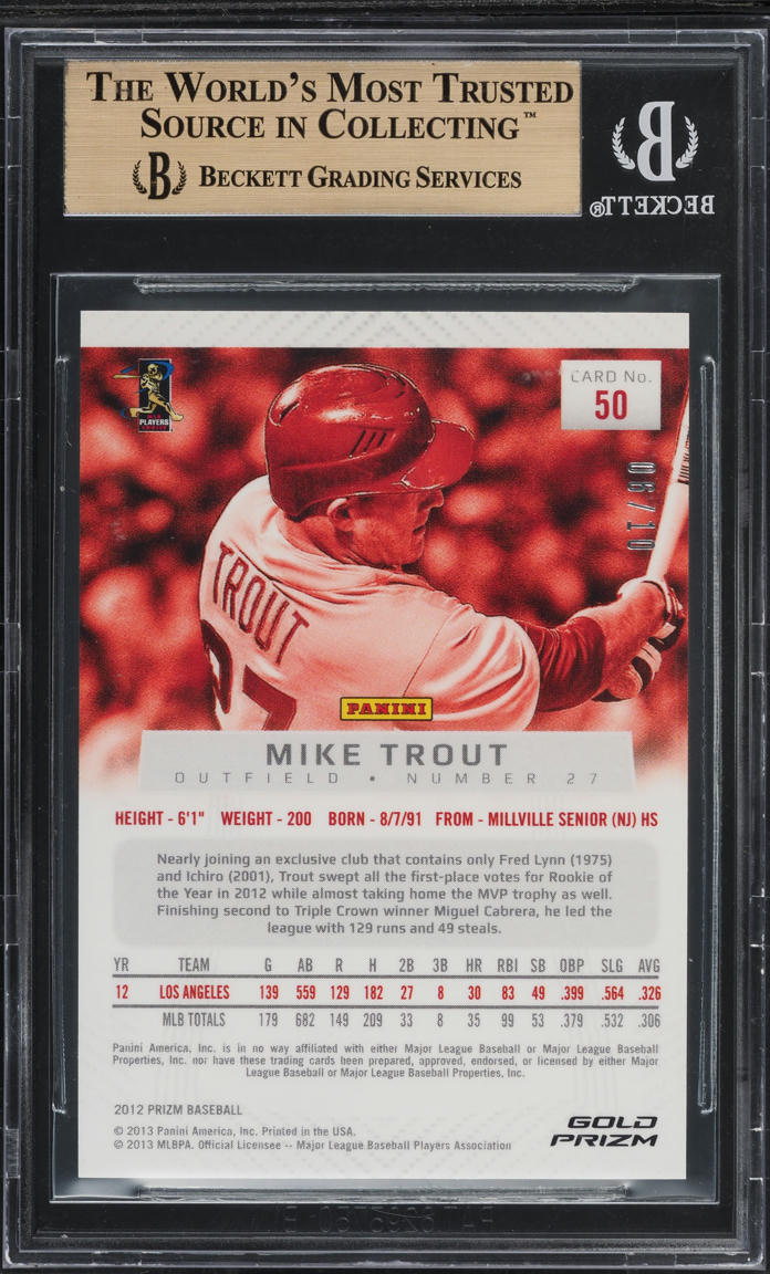 2012 Panini Prizm Gold Mike Trout ROOKIE /10 #50 BGS 9.5 GEM MINT