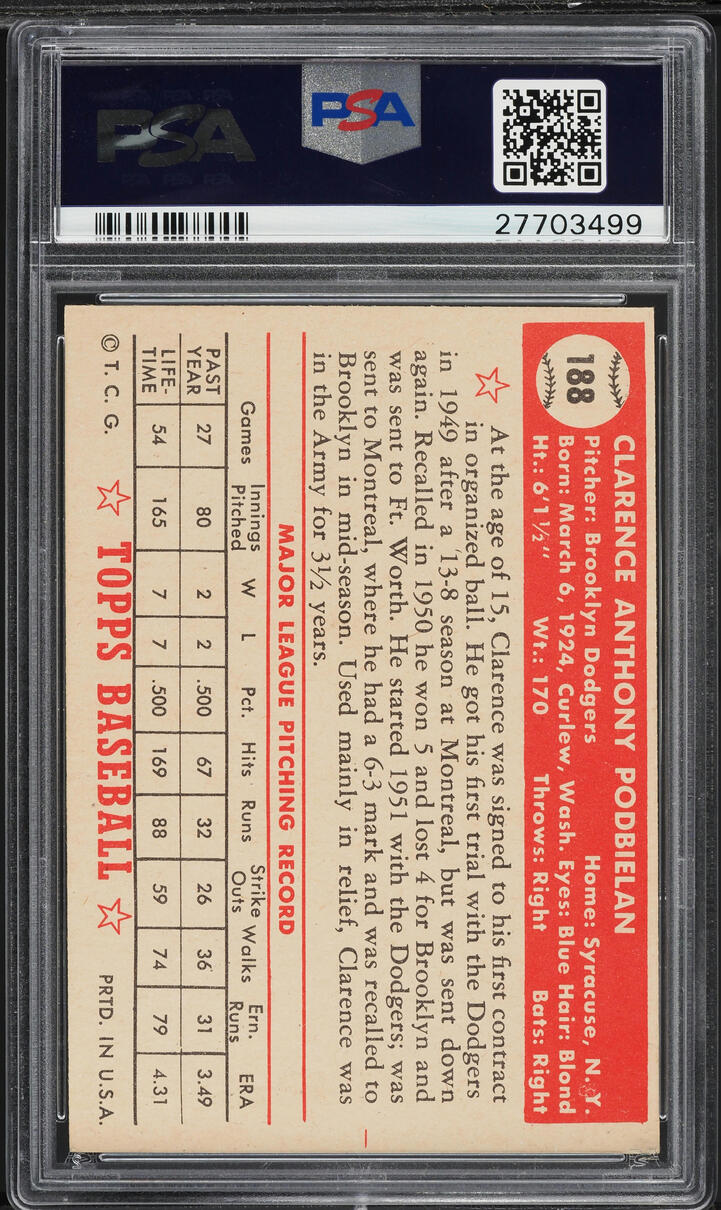 1952 Topps Clarence Podbielan #188 PSA 7 NRMT