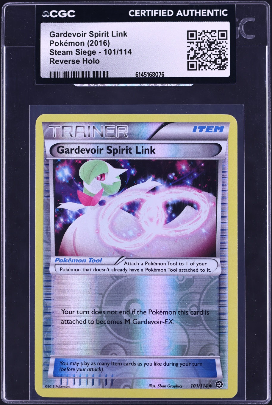 2016 Pokemon XY Steam Siege Reverse Holo Gardevoir Spirit Link #101 CGC AUTH