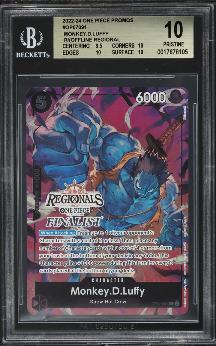 2022 One Piece Promo Offline Regional Monkey D. Luffy #OP07-091 BGS 10 ...