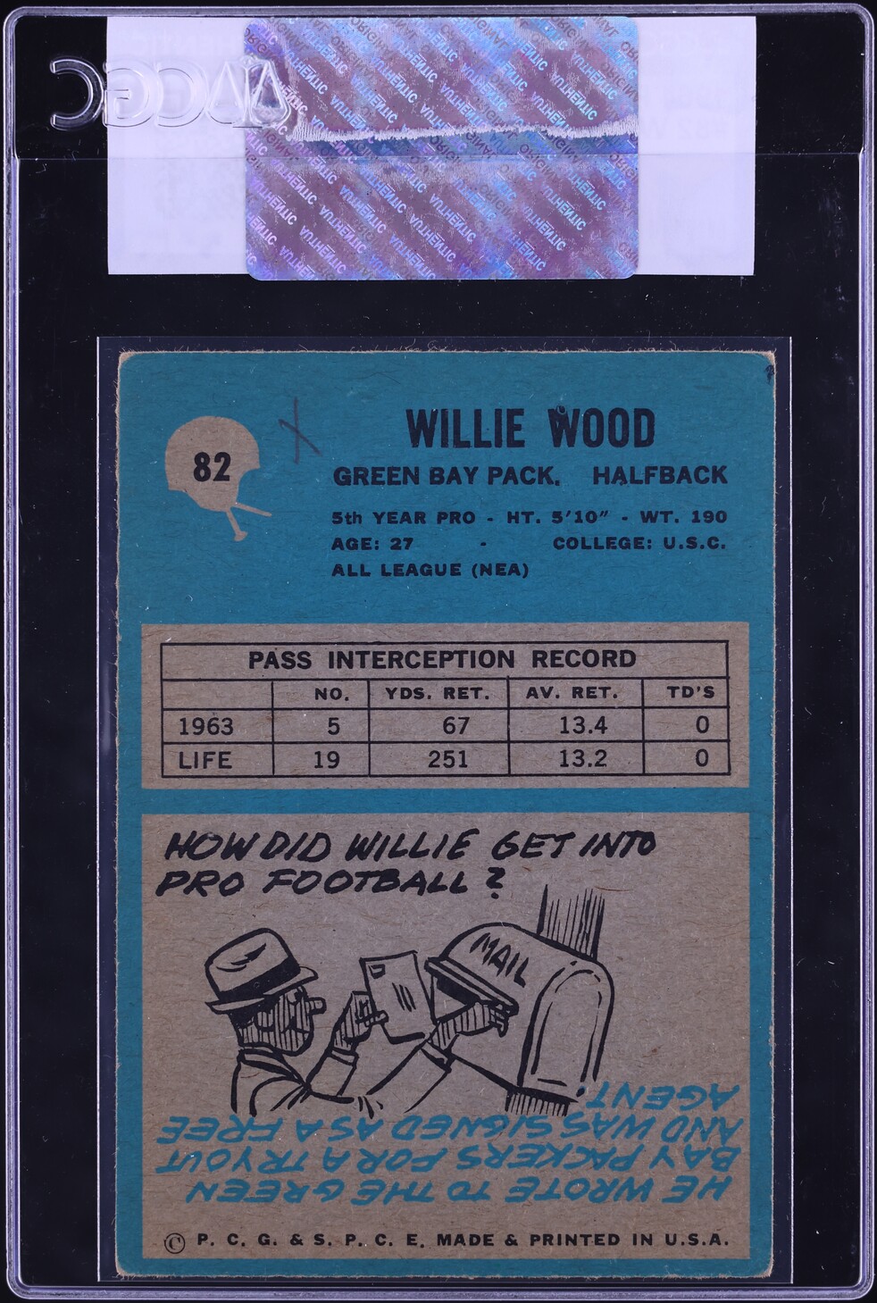 1964 Philadelphia Willie Wood #82 CGC AUTH