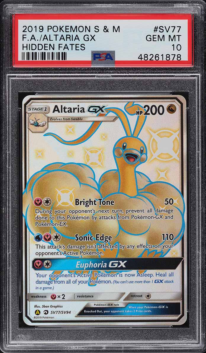 2019 Pokemon Sun & Moon Hidden Fates Full Art Altaria GX #SV77 PSA 10 GEM MINT