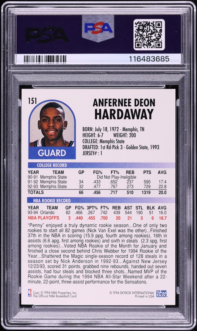 1994 Hoops Anfernee Hardaway #151 PSA 6 EXMT