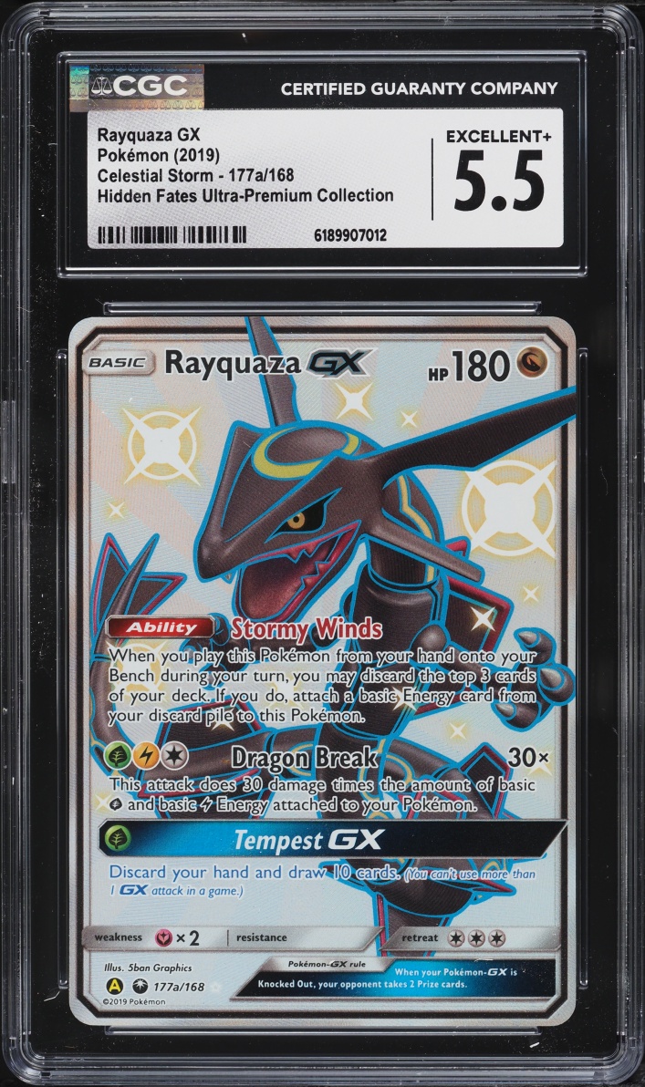 2019 Pokemon Sun & Moon Hidden Fates Ultra Premium Full Art Rayquaza GX #177 CGC 5.5 EX+