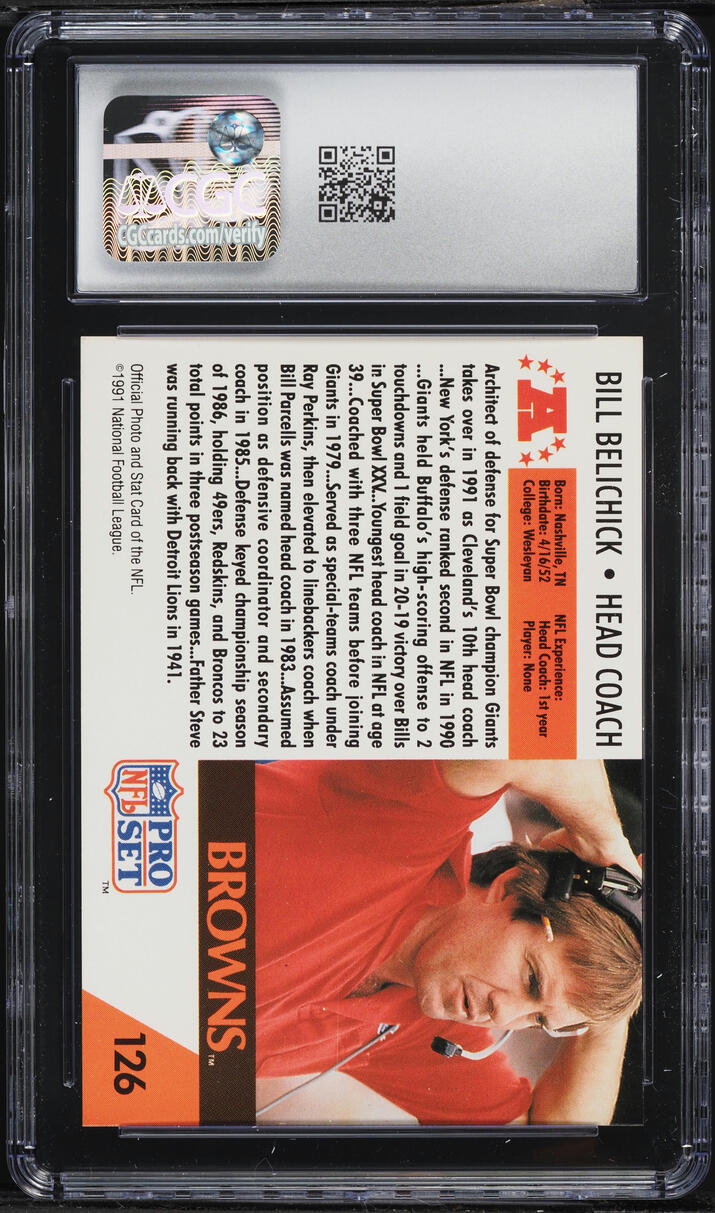 1991 Pro Set Football Bill Belichick ROOKIE #126 CGC 8.5 NM-MT+
