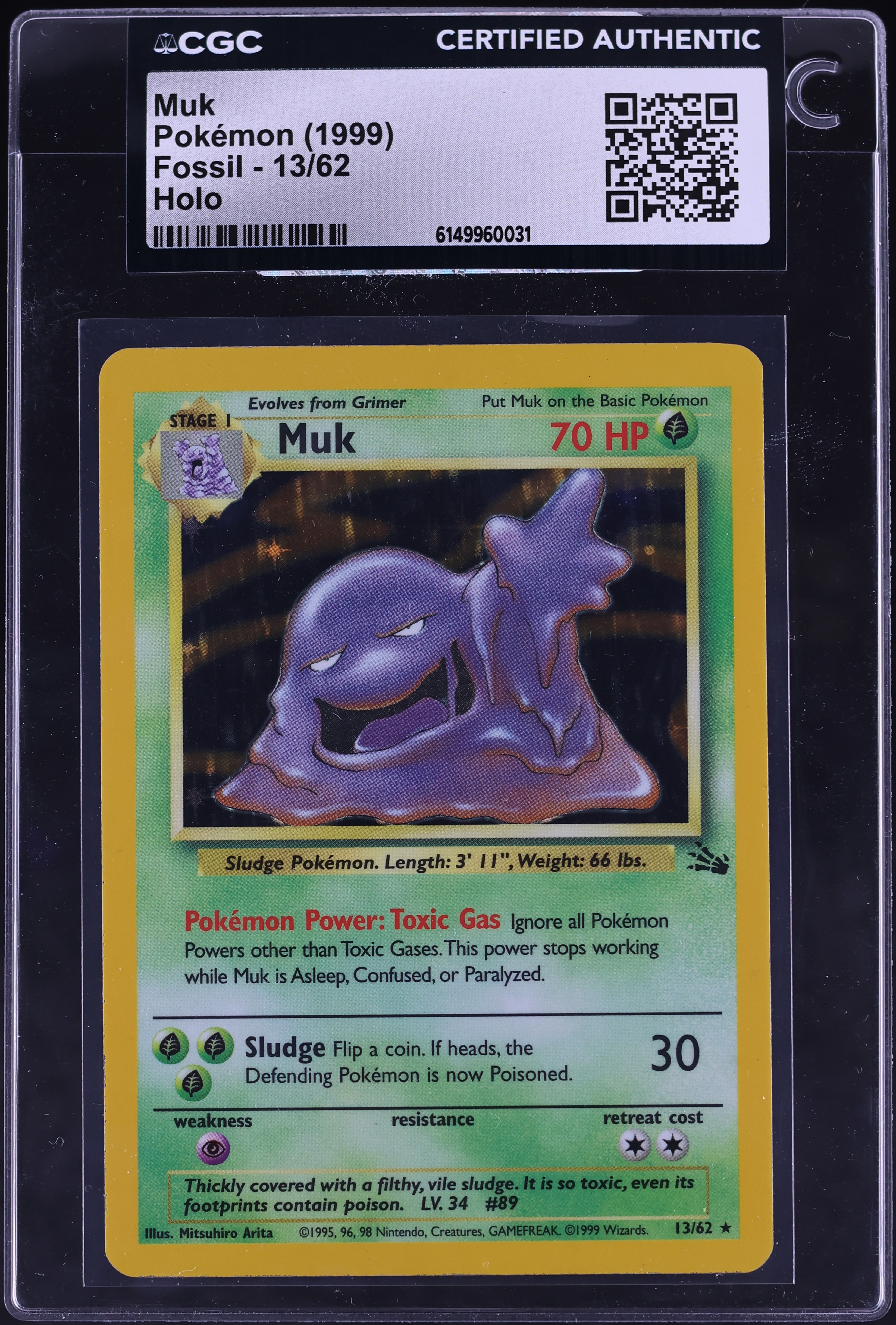 1999 Pokemon Fossil Holo Muk #13 CGC AUTH