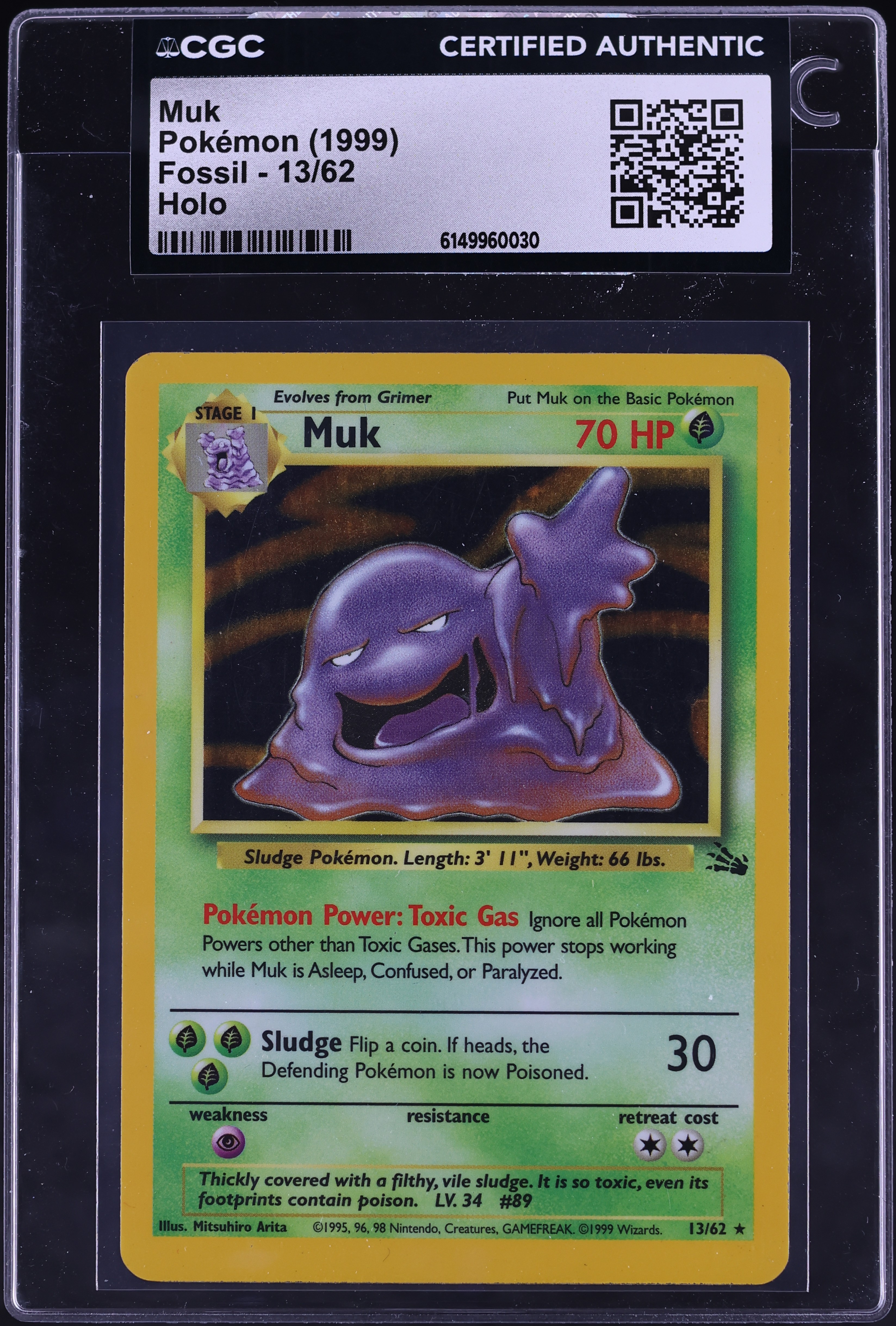 1999 Pokemon Fossil Holo Muk #13 CGC AUTH