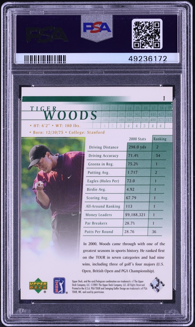 2001 Upper Deck Golf Tiger Woods ROOKIE #1 PSA 5 EX