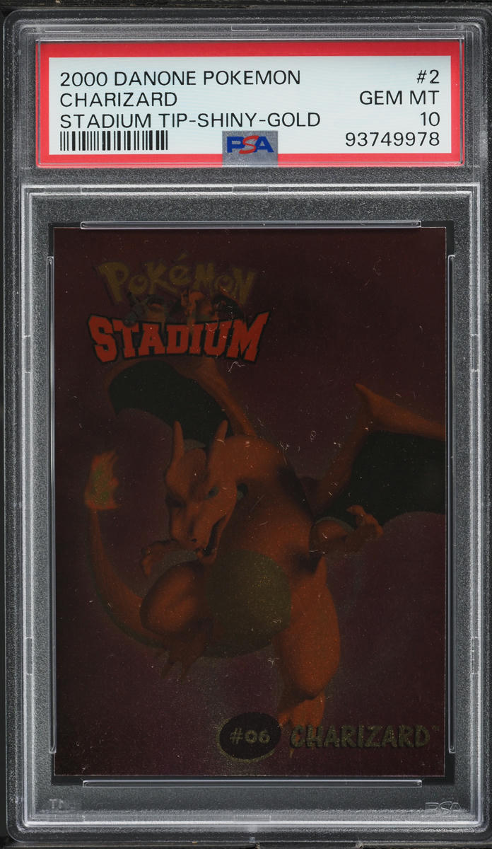 2000 Danone Pokemon Stadium Tip Shiny Gold Charizard #2 PSA 10 GEM MINT